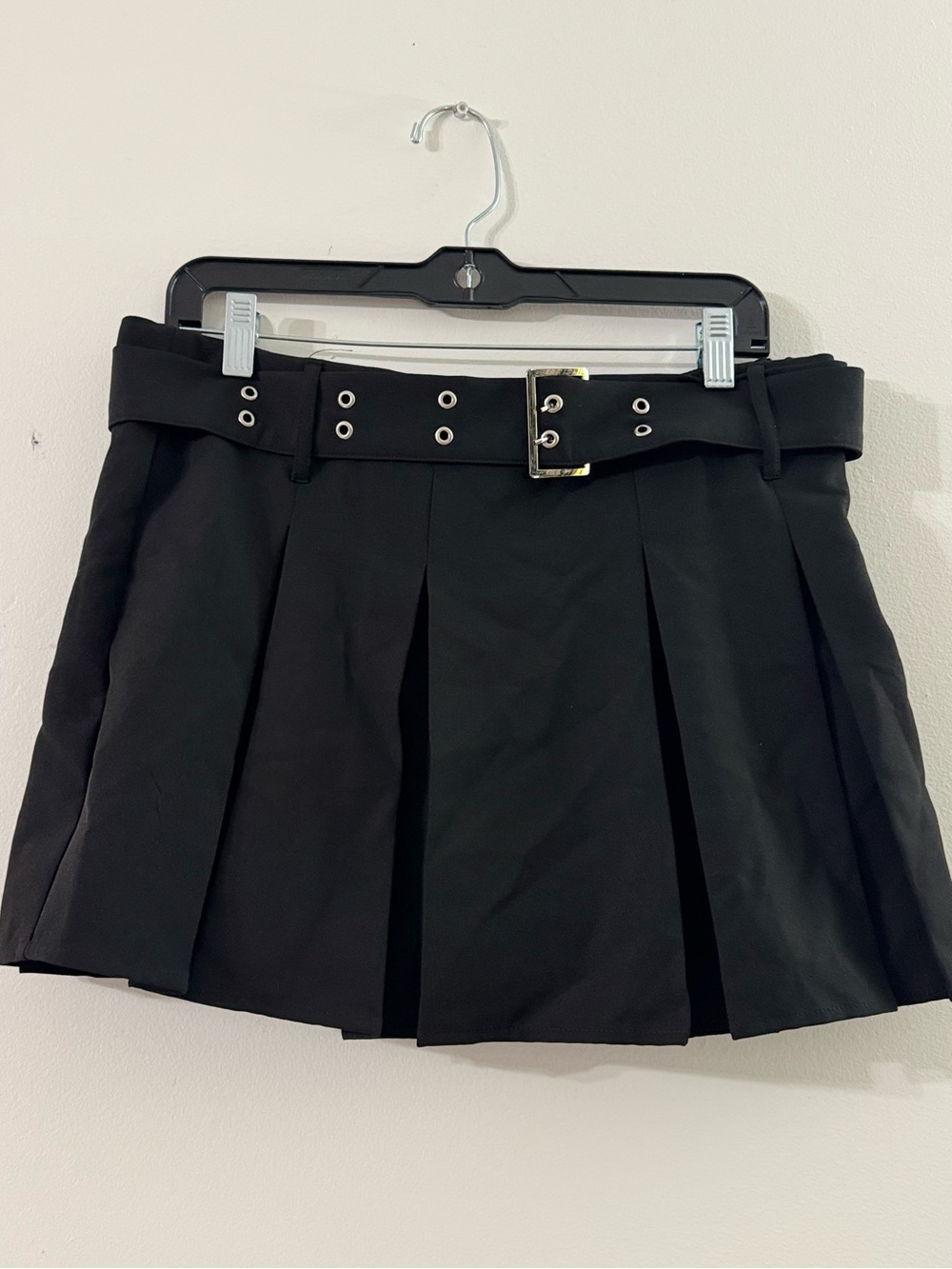 Black Pleated Mini Skort with Belt